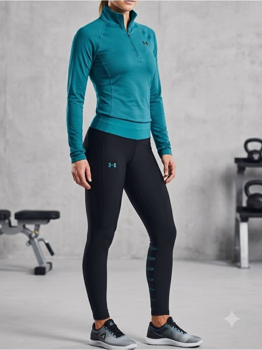 2pc Set - Under Armour Teal 1/4 Zip & Mesh Leggings Size SM